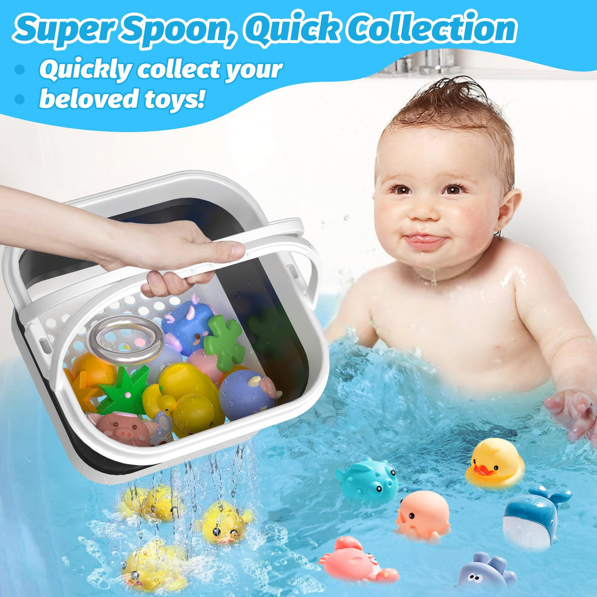 Anivia fast-drying silicone bath toy bin drains toys quickly after bath.
