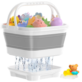 Anivia foldable bath toy storage base keeps toys organized and drains efficiently.