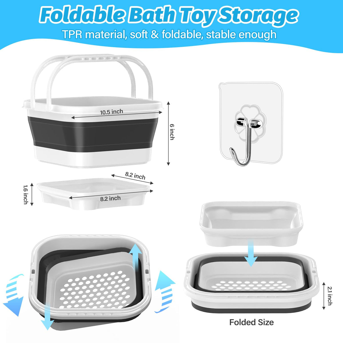 Anivia stand-up bath toy storage keeps toys within reach during bath time.