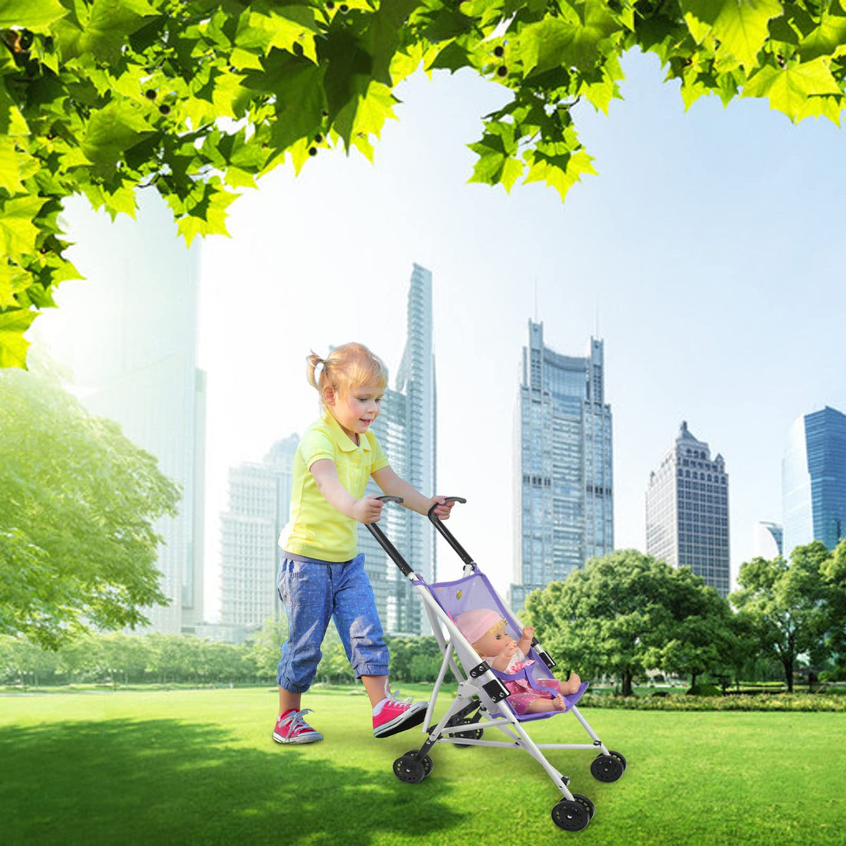 ANIVIA white iron tubes design highlights sturdy, safe doll furniture.