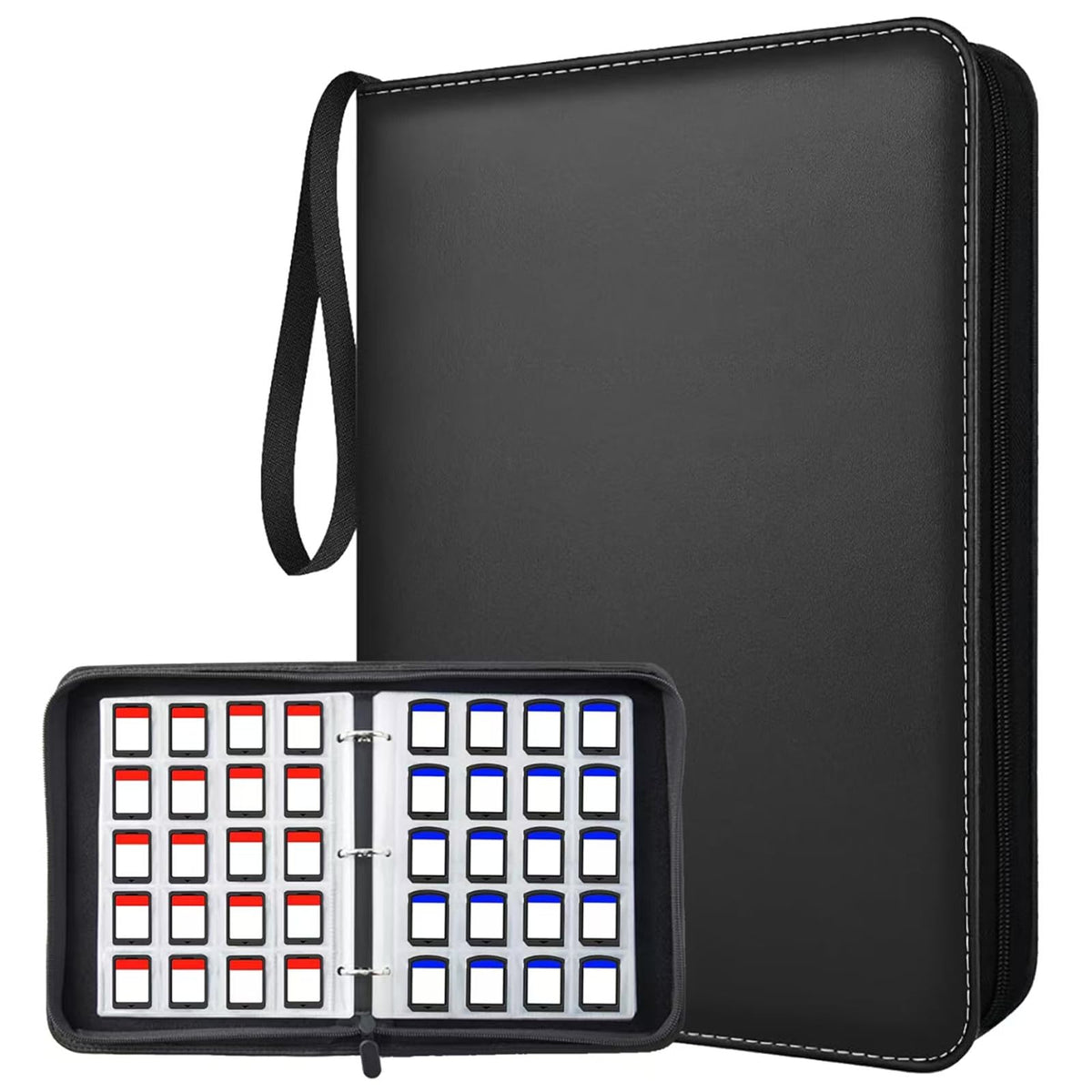 ANIXITECH 300-slots binder front view in black, ideal for portable ACNH card organization.