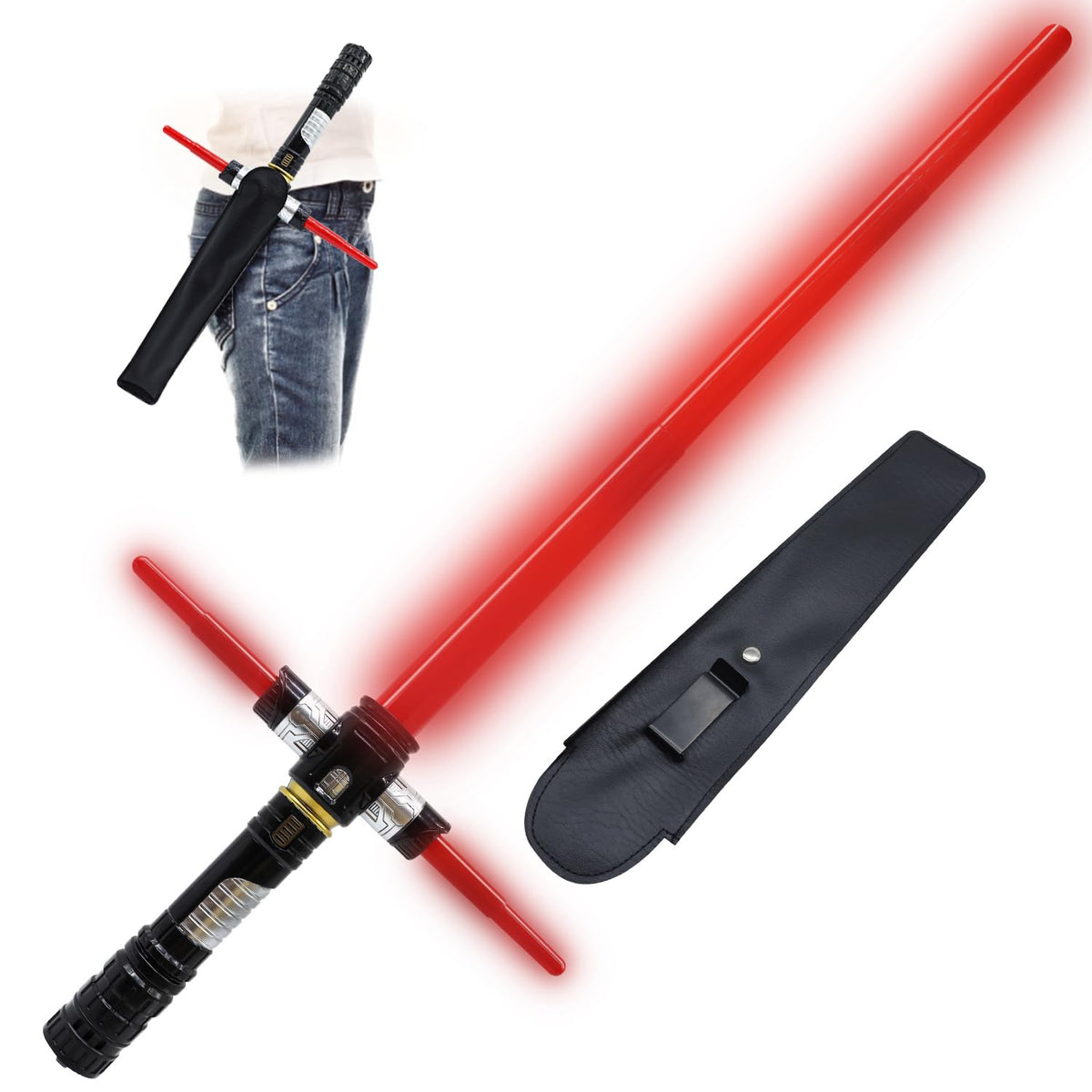 ANNDOFY light up saber for kids with red LED and belt clip for easy carry