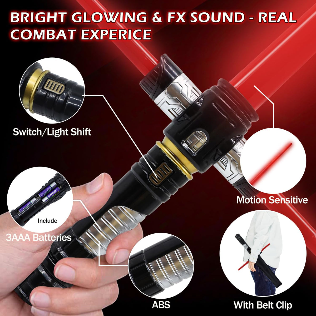 ANNDOFY red LED saber with FX sound enhances action-packed play