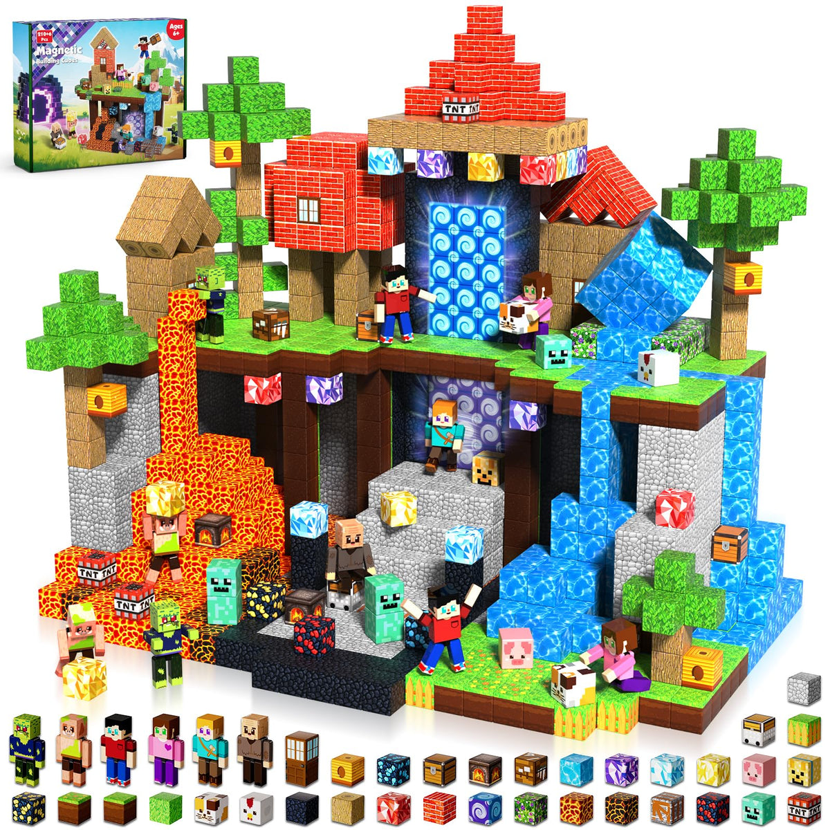 Annexfun 210pcs magnetic blocks front view for creative STEM building play.