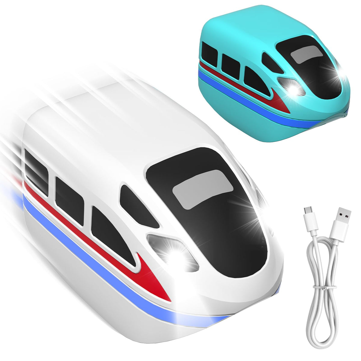 Annexfun 2-pack train cars, front view, ready for quick charging and play