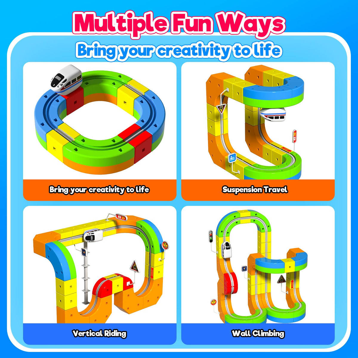 Annexfun electric train navigating curves and loops for adventurous play