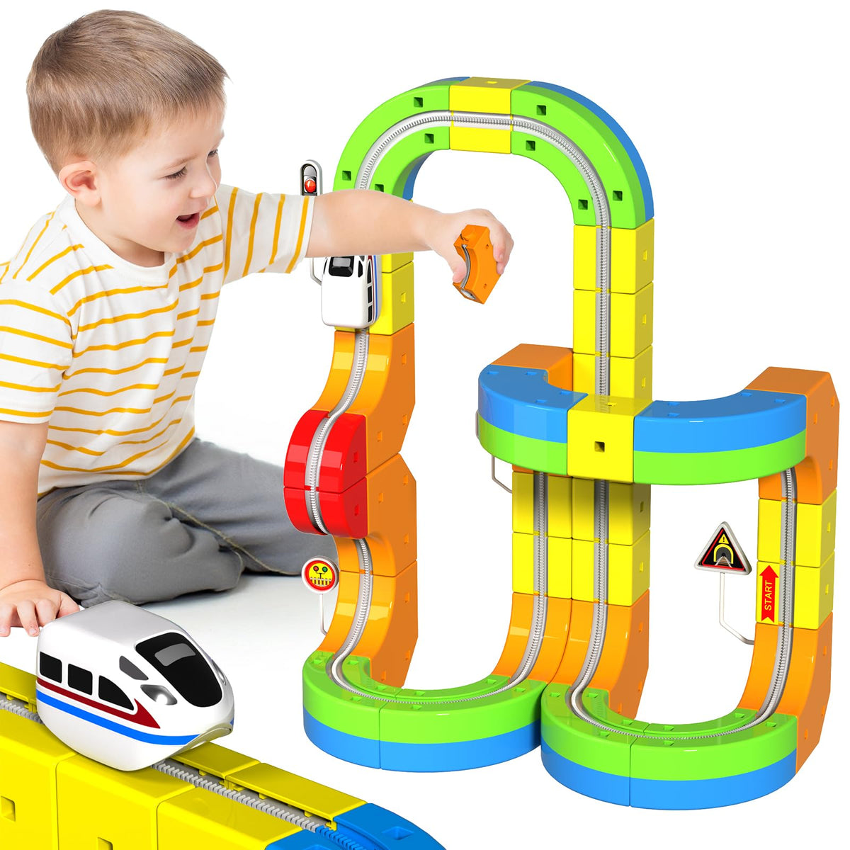 Annexfun electric train set with tracks and blocks for creative play