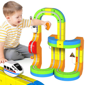 Annexfun electric train set with tracks and blocks for creative play