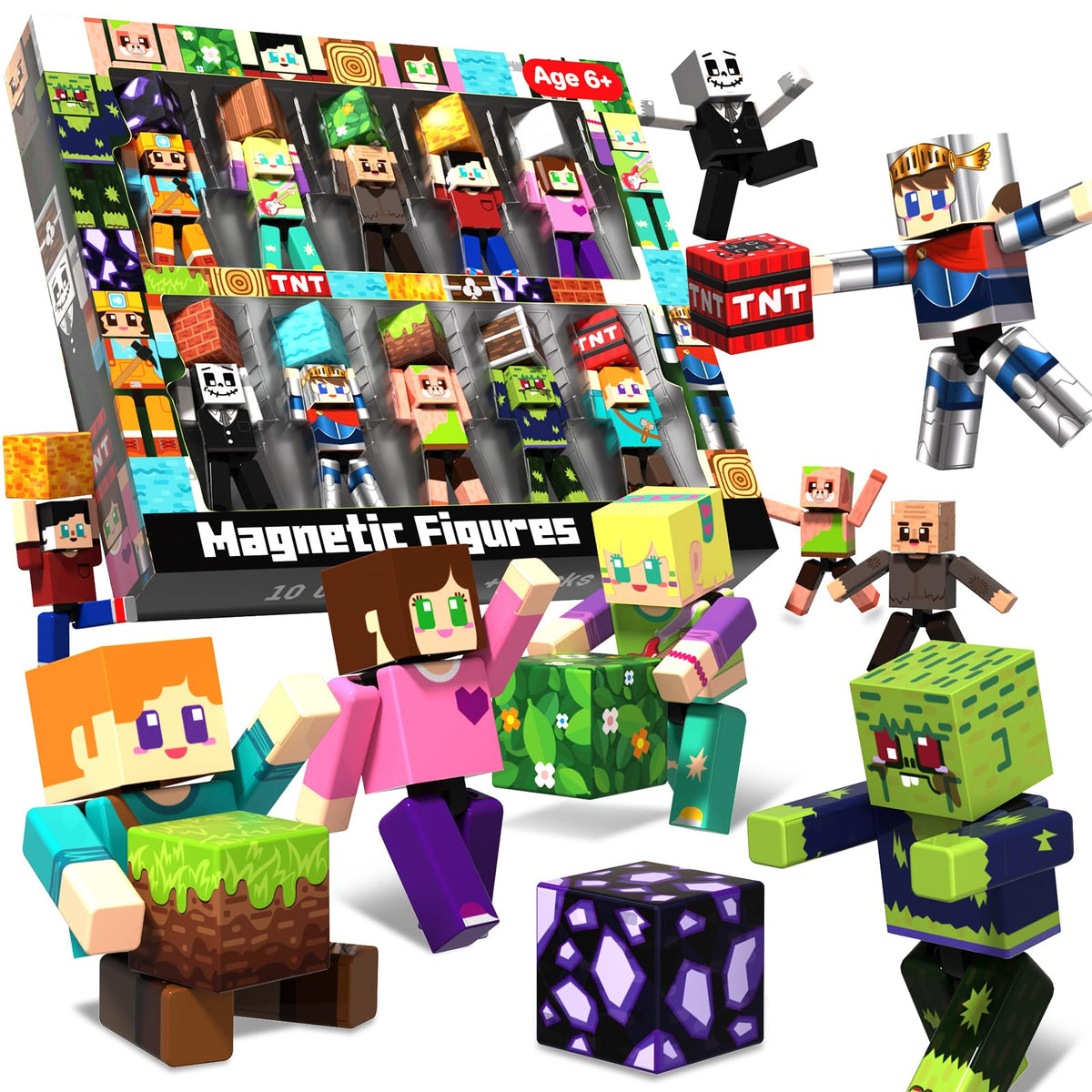 Annexfun magnetic blocks with action figures in dynamic assembly for creative builders.