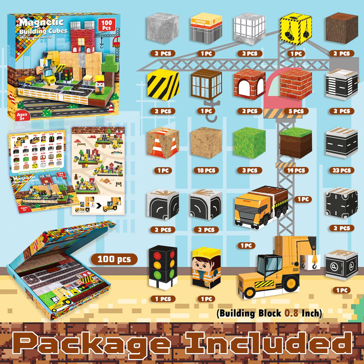 Annexfun crane and truck magnetic set sparks engineering play and hands-on learning