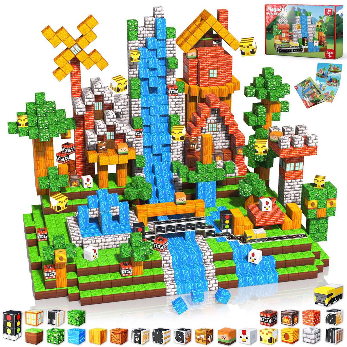 Annexfun magnetic blocks road and forest set encourages imaginative construction and focus.