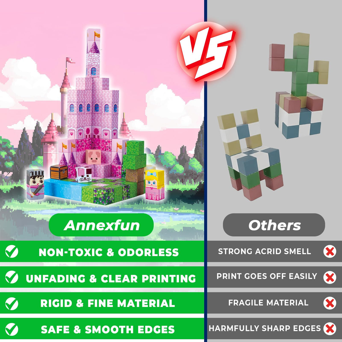 Annexfun blocks use safe ABS plastic with smooth edges for worry-free play.
