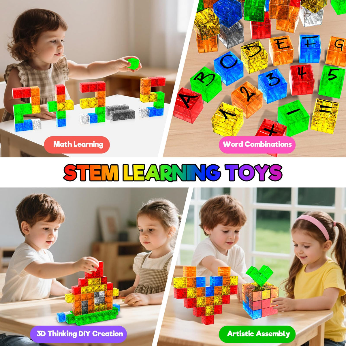 Annexfun transparent magnetic cubes provide safe, engaging building play for preschoolers.