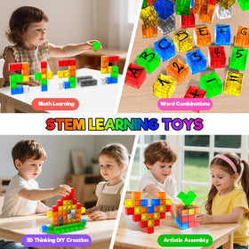 Annexfun transparent magnetic cubes provide safe, engaging building play for preschoolers.