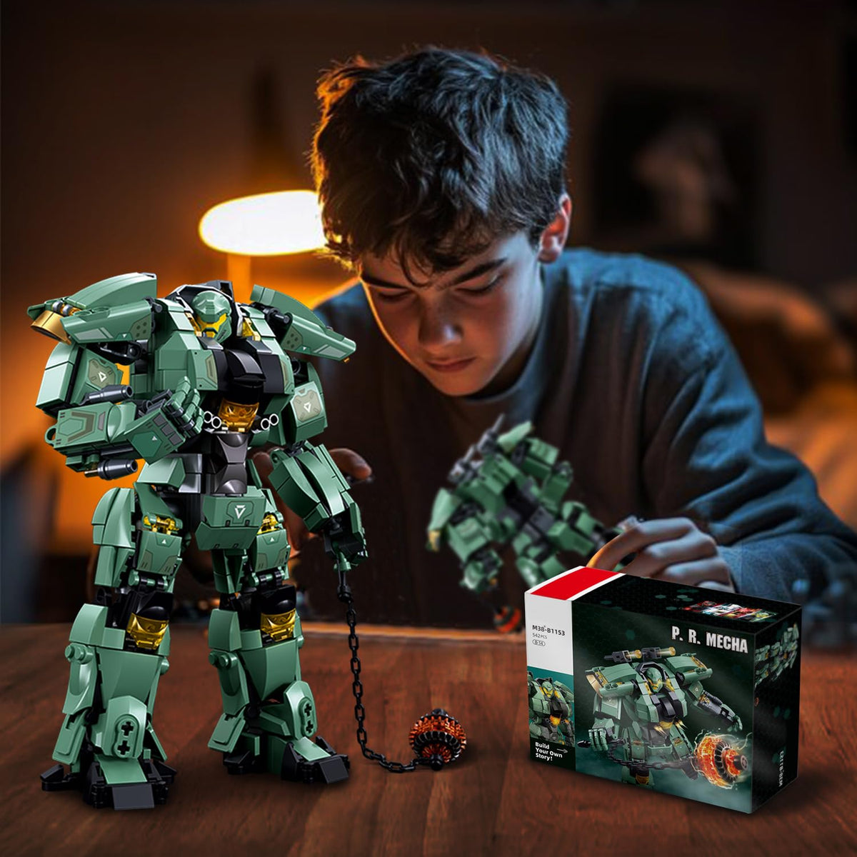 Annihilation Ranger mech display stand supports stable posing on a shelf.