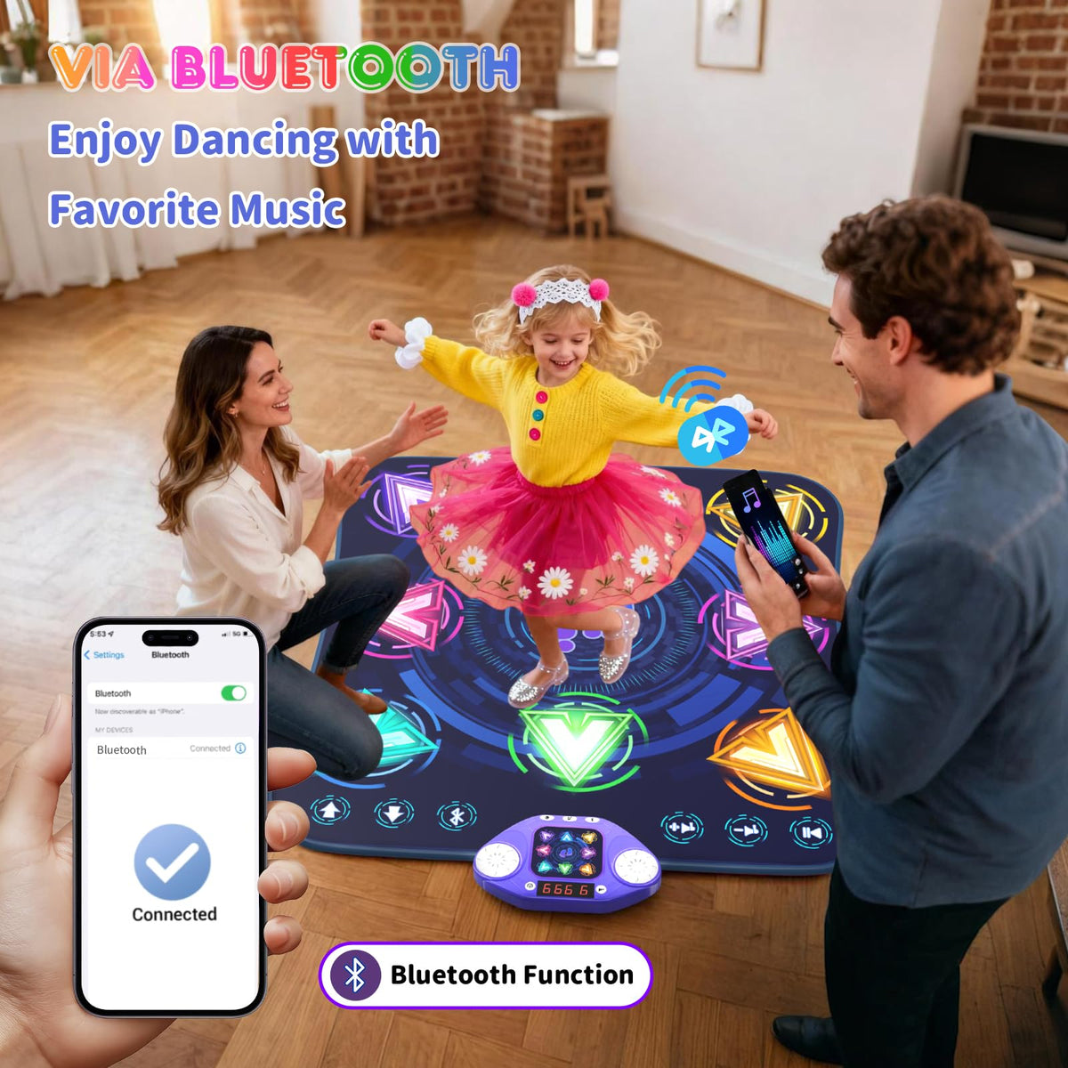 Children dancing on ANNKIE Dance Mat for active play indoors or outdoors.