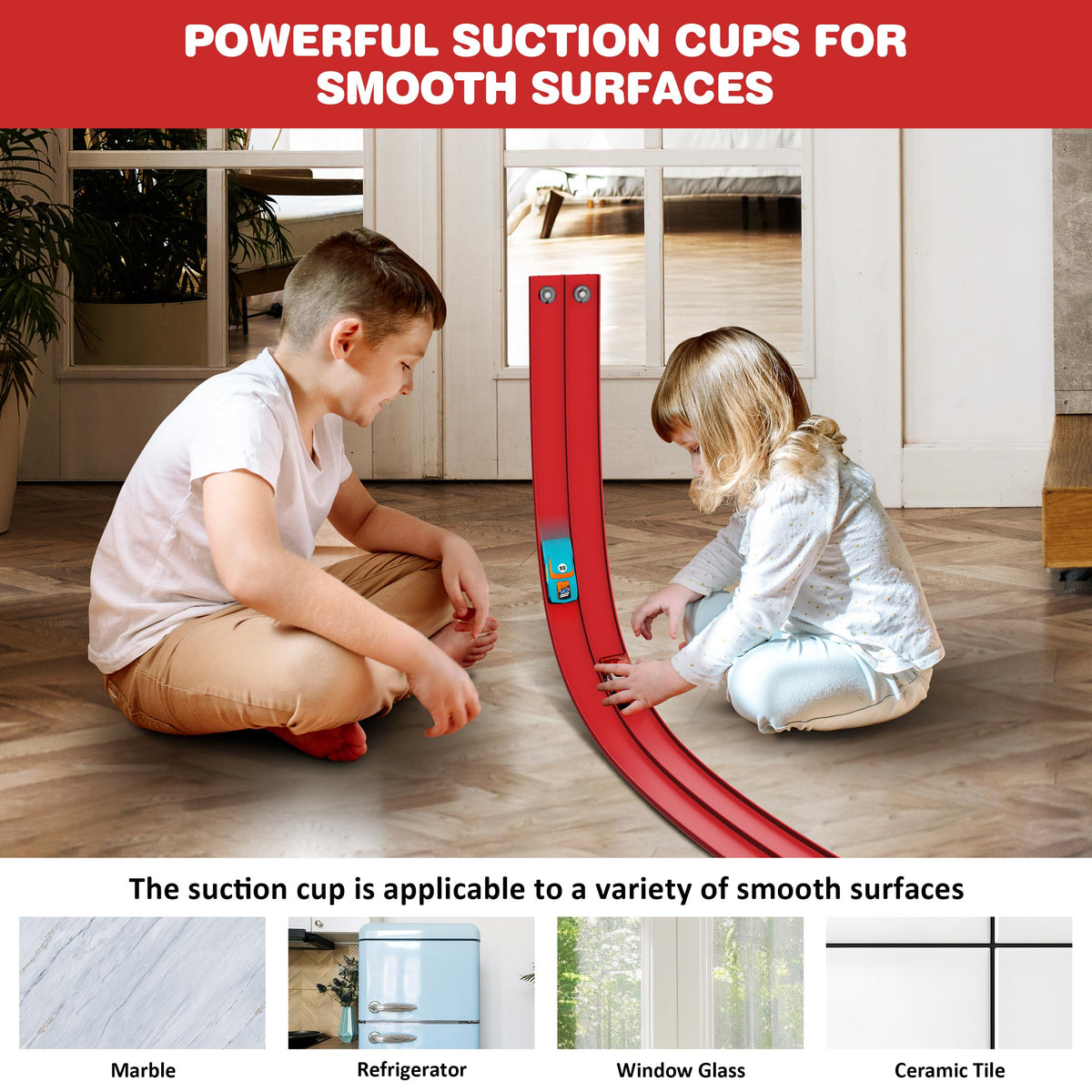 Anoozo track with suction cups, bases, hook and rope setup.