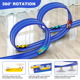 Anoozo suction cups securing the track on glass or tile surfaces for steady play.