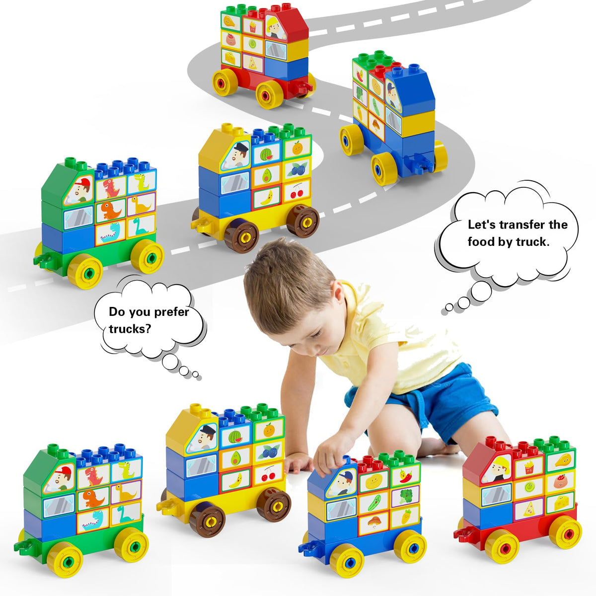 Anpcso cars and bricks encourage storytelling and motor skill practice during playtime.