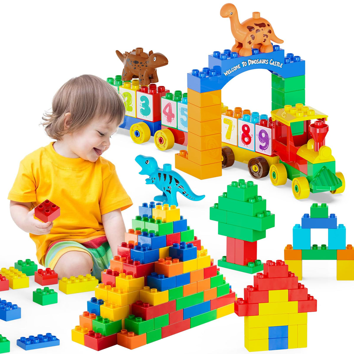Anpcso large brick set box featuring dinosaurs enhances imaginative play and hands-on exploration.