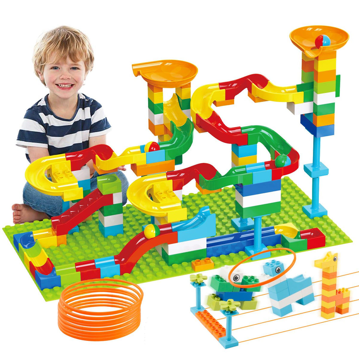 Anpcso Marble Run Assembly: colourful blocks for creative construction and problem solving.