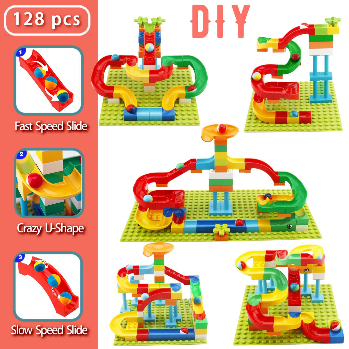 Anpcso Pillars and maze blocks build tall, engaging tracks.