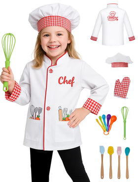 ANPHILE kids chef costume front view with pockets and logo for imaginative play