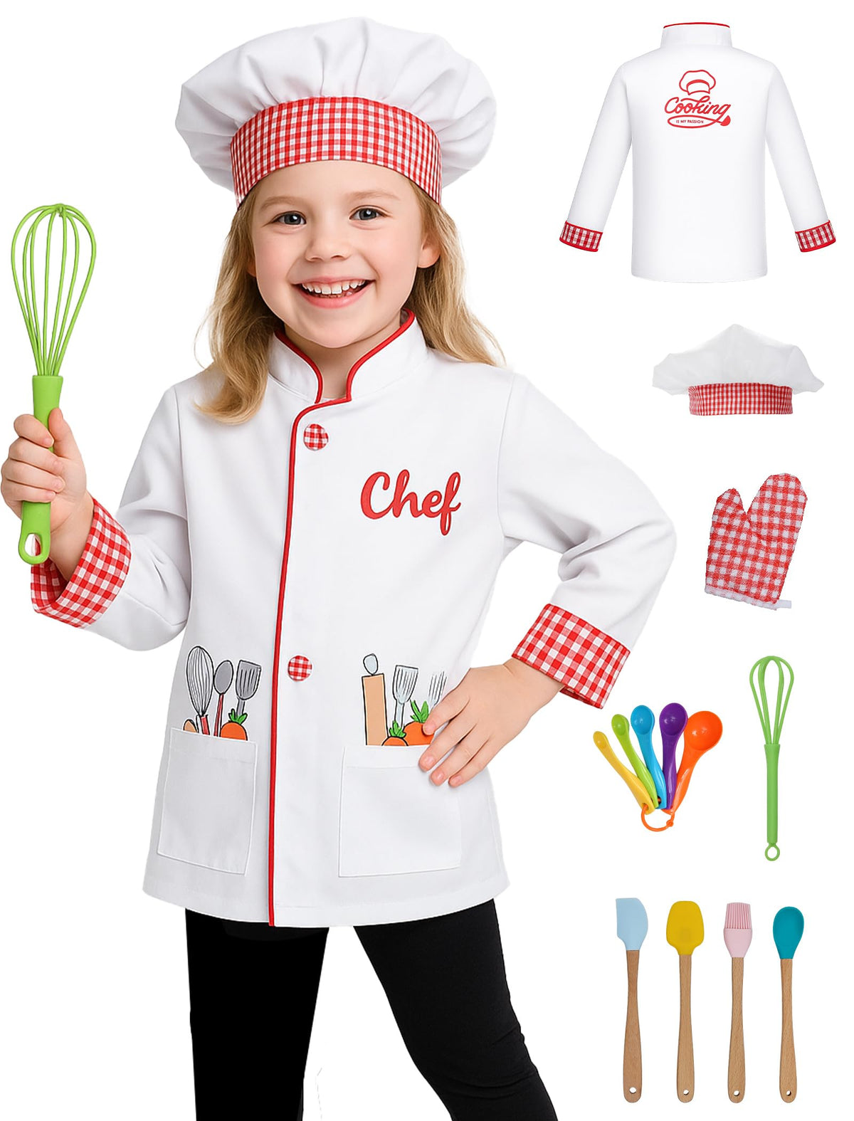 ANPHILE kids chef costume jacket with pockets for imaginative play