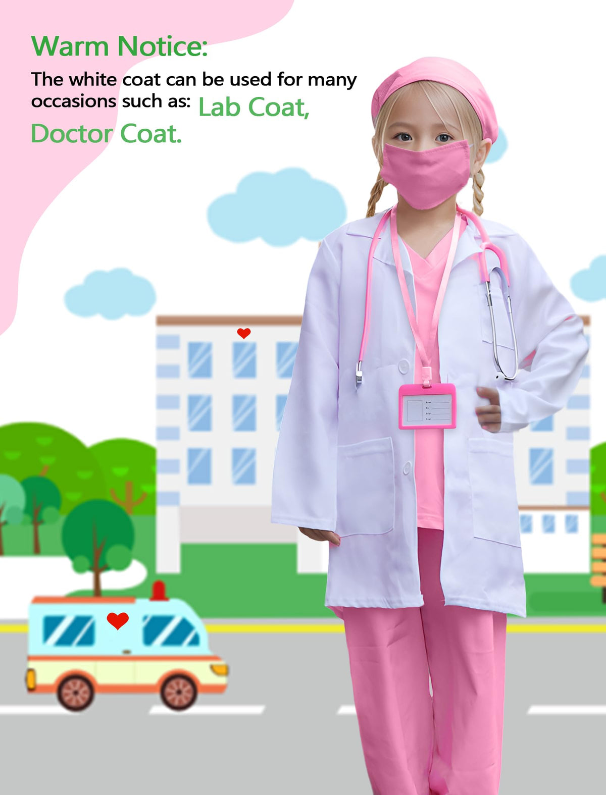 ANPHILE Doctor coat ensemble with working stethoscope for realistic hospital play.