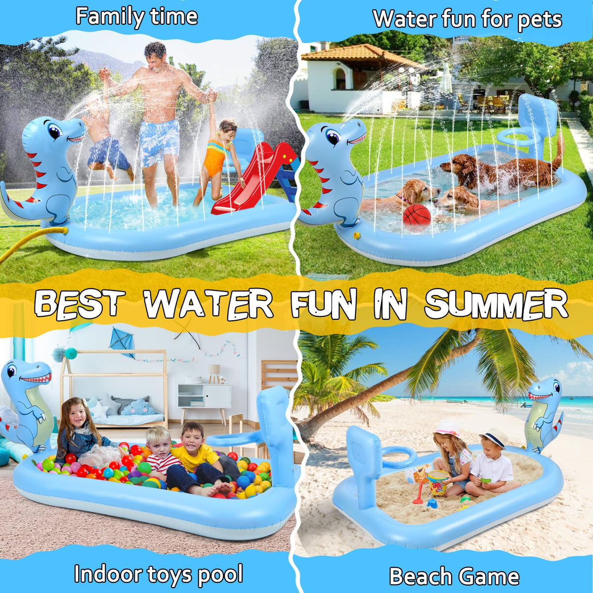 Ansee Splash Pad features an inflatable rim for a stable play surface
