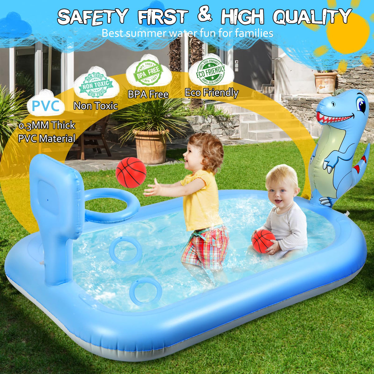 Ansee Splash Pad offers a spacious 70x40 inch play area for multiple children