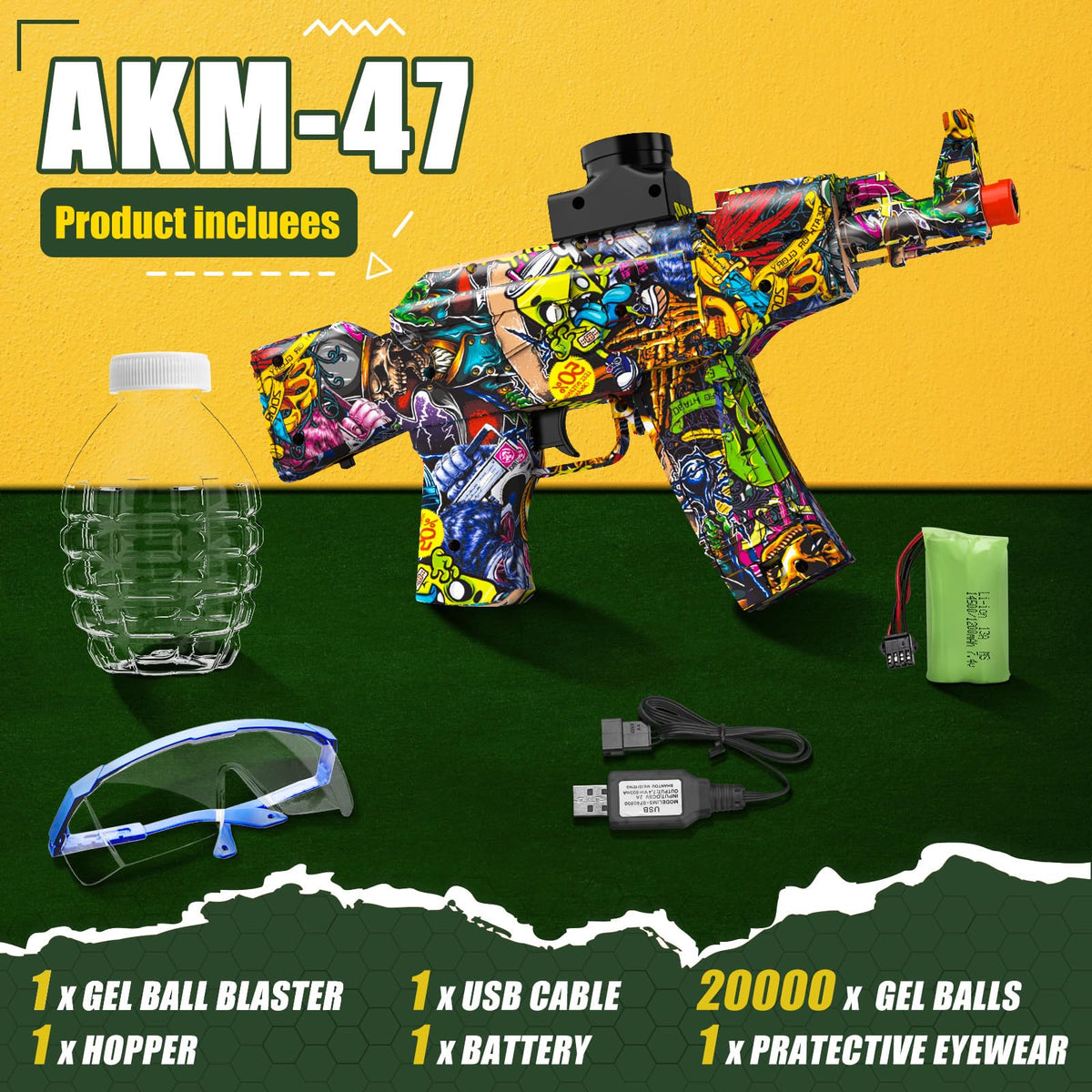 Anstoy AKM-47 gel hopper capacity for fewer reloads during play.