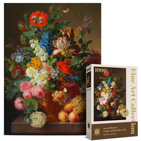 Antelope puzzle cover featuring Jan Frans van Dael vase with flowers, grapes and peaches.