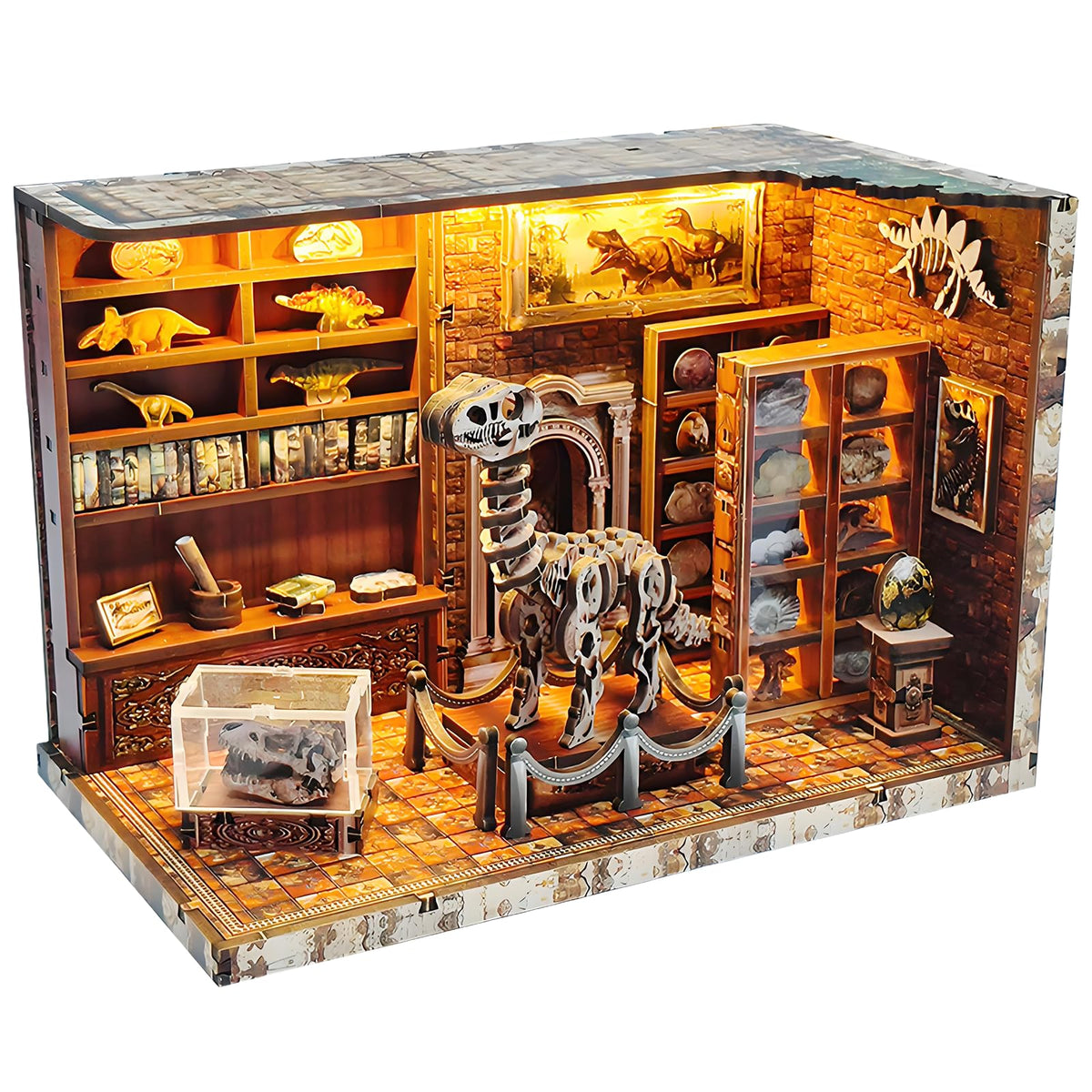 ANTREATU book nook with LED highlights a dinosaur institute on your shelf