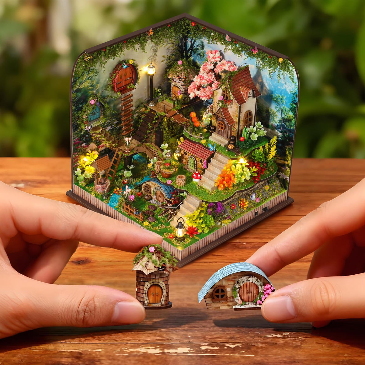 ANTREATU Forest Book Nook Kit LED light on—soft ambient glow through tiny windows