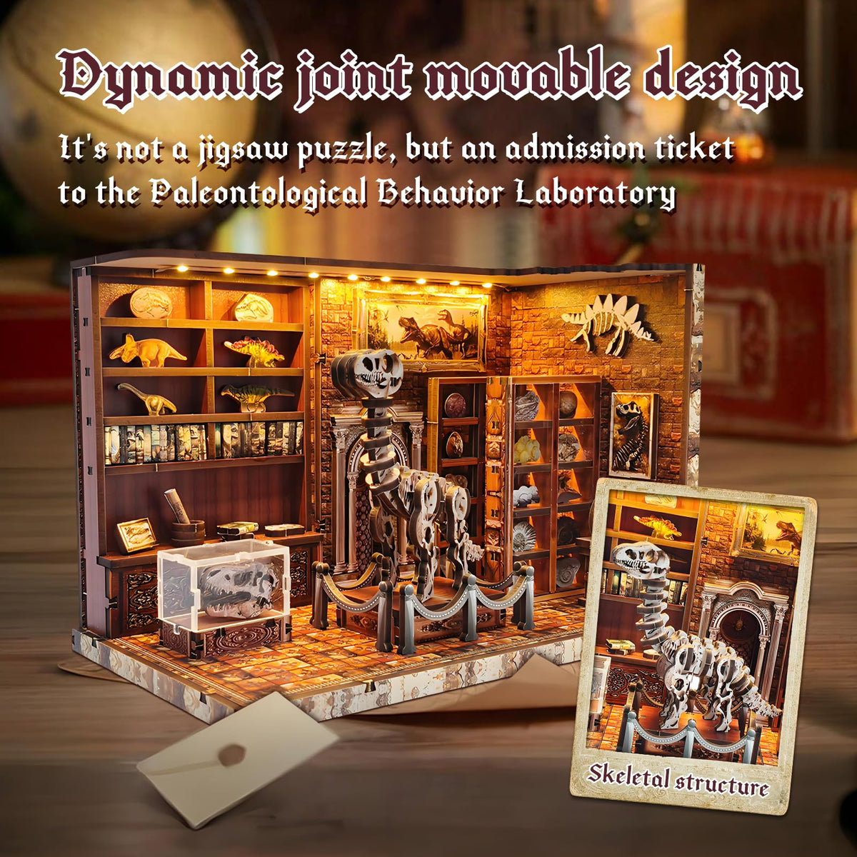 ANTREATU LED diorama showcases a dino-research-lab inside the book nook