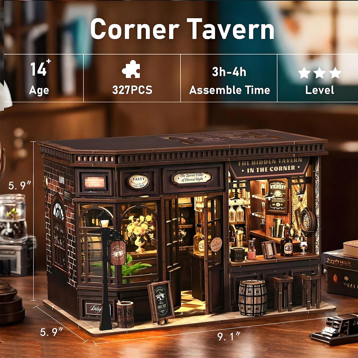 ANTREATU miniature tavern bar assembly pieces highlight detailed craftsmanship for hobby projects.