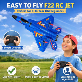 ANTSIR F-22 Raptor blue LED night flight for visibility and excitement.