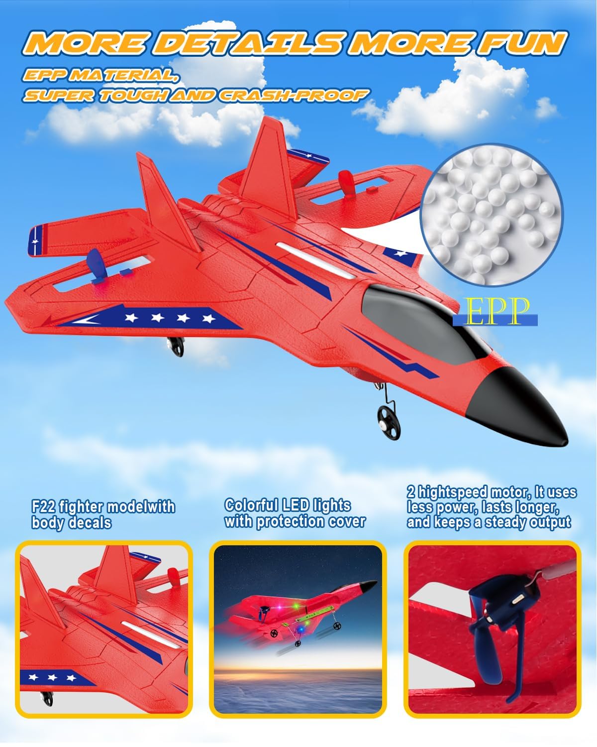 ANTSIR F22 RC plane ships with a compact, user-friendly controller for simple one-handed control.