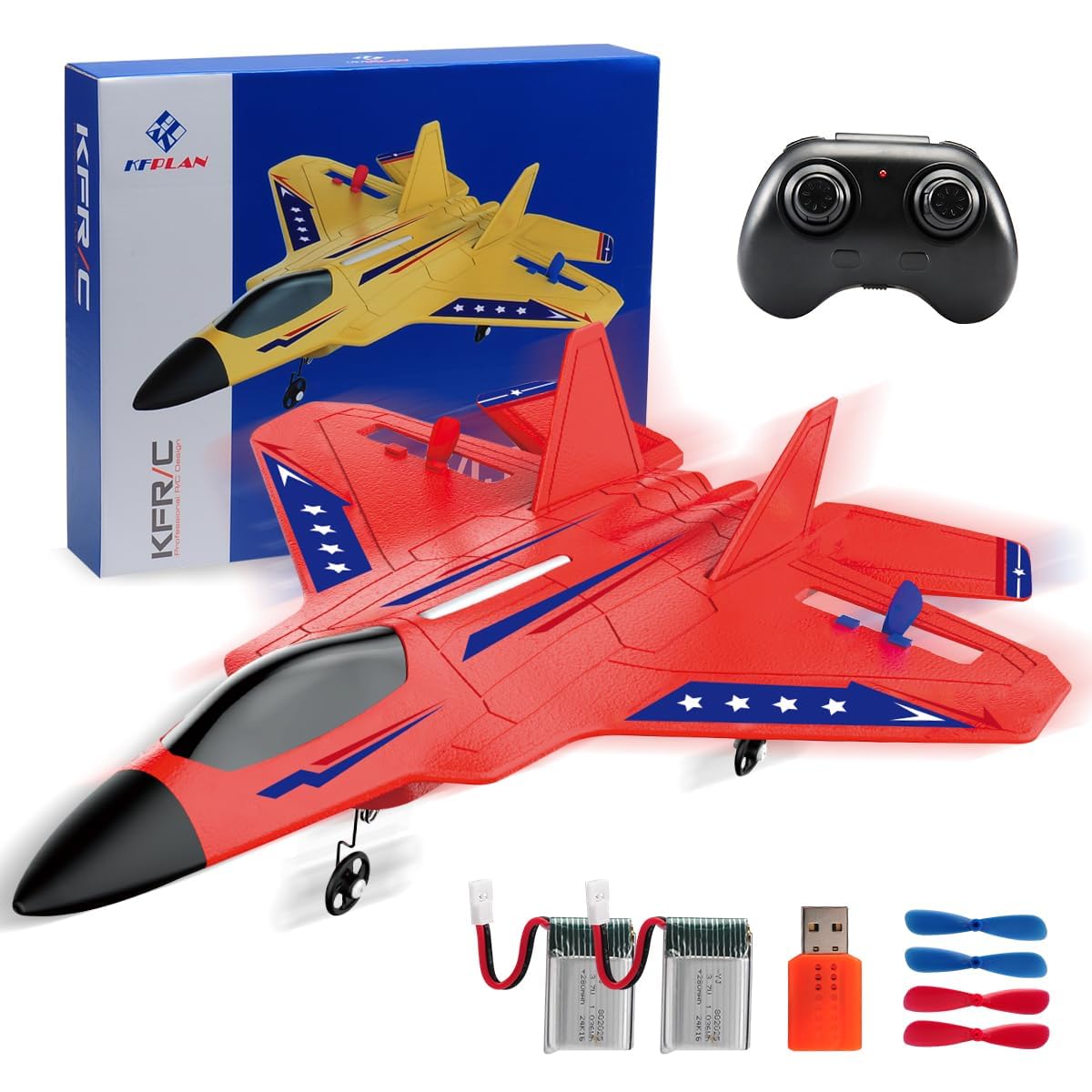 ANTSIR F22 RC airplane with gyro stabilizer in red for smooth beginner flights.