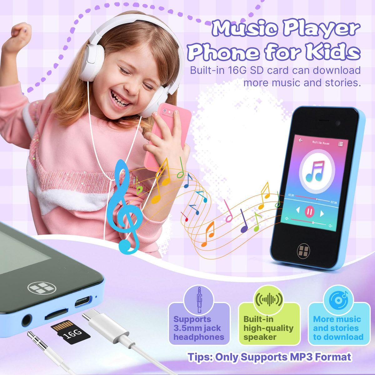 ANTUMKDS Kids Phone blue SD card storage supports photos and stories