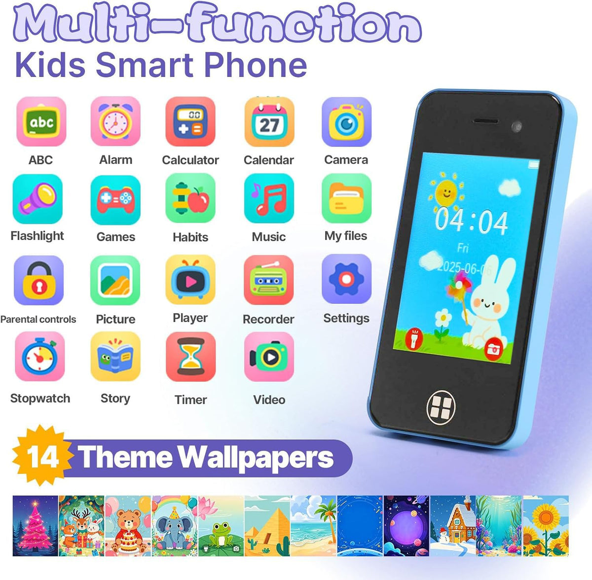 ANTUMKDS Kids Phone blue side view with easy controls and durable shell