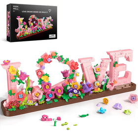 Anvure Love Letters brick art with pink flowers makes a romantic shelf display.