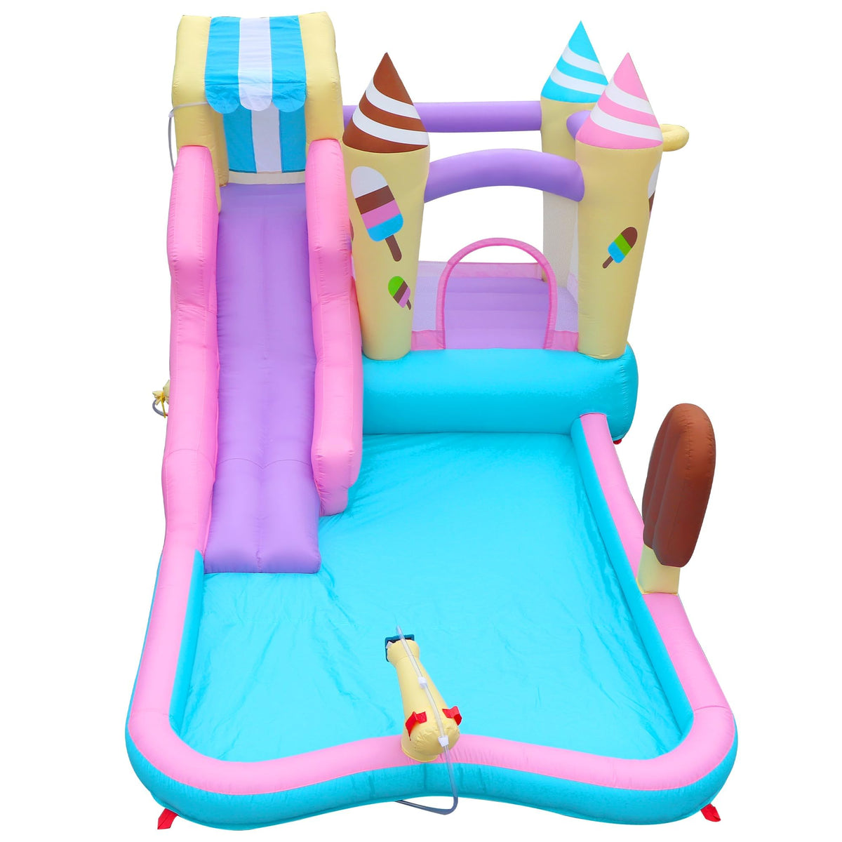 Anypool ice cream castle top décor enhances a colorful party centerpiece.