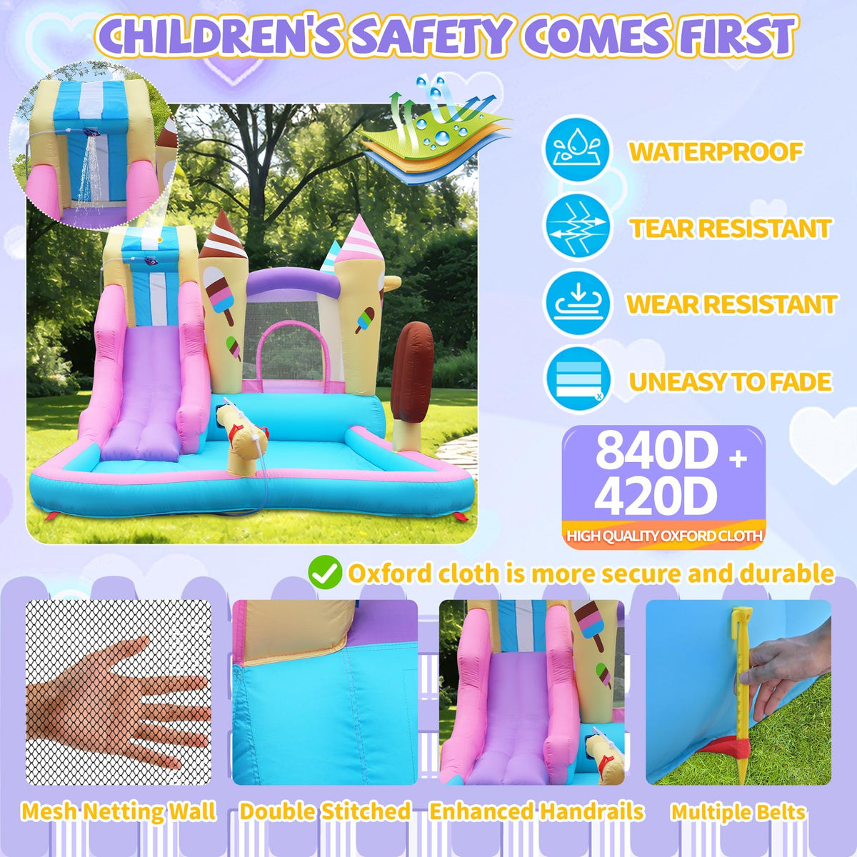 Anypool splash pool provides a refreshing break between slides and games.