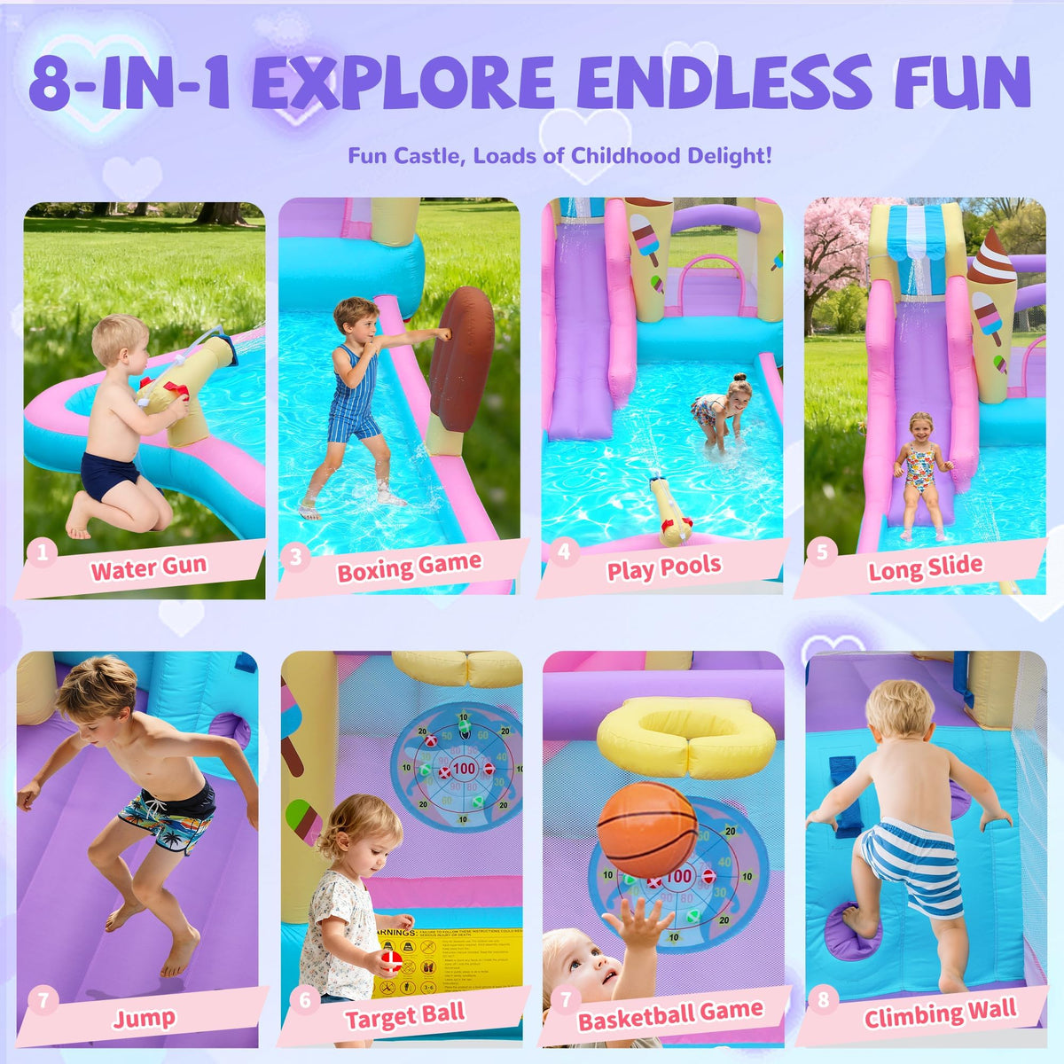 Anypool water cannon action invites kid-friendly water battles and laughter.