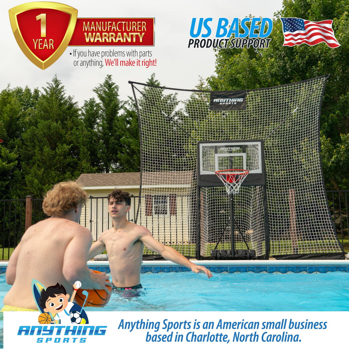 ANYTHING SPORTS easy assembly pool hoop for fast setup and take-down.