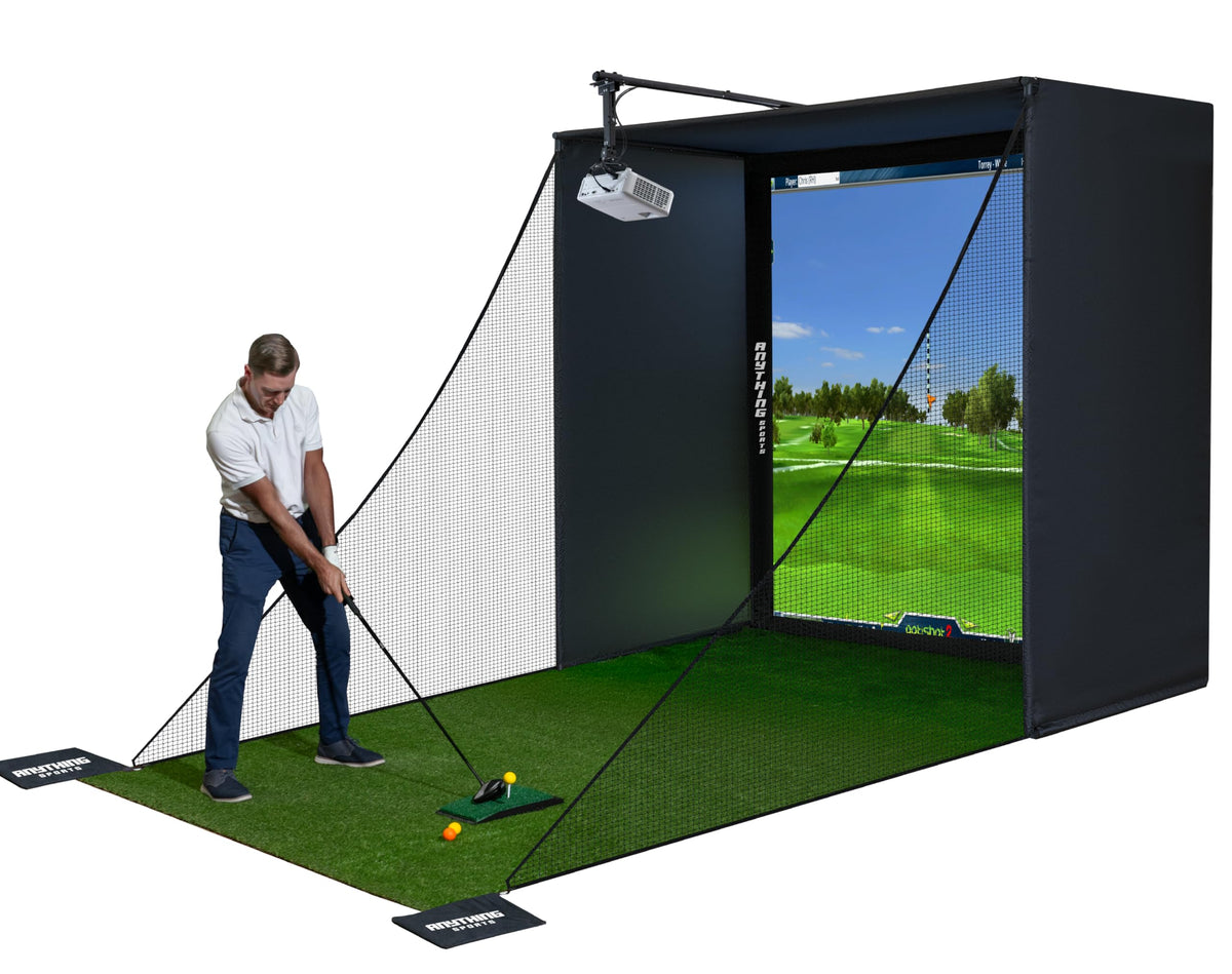 Anything Sports golf simulator enclosure frame assembly demonstrates sturdy construction for home practice.