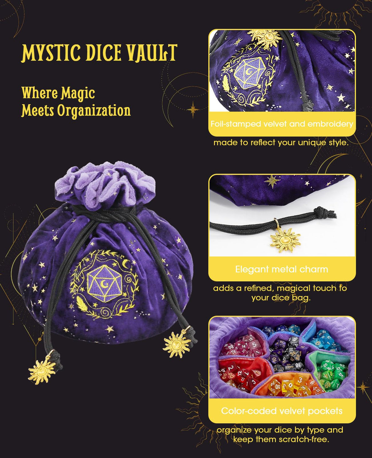 ANZOME heavy dice velvet storage protects metal dice during transport