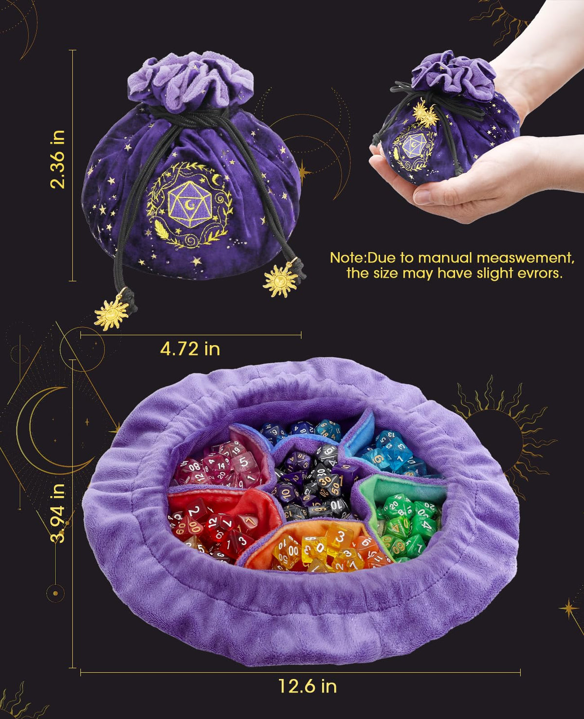 ANZOME reinforced-base dice bag stands upright on the table